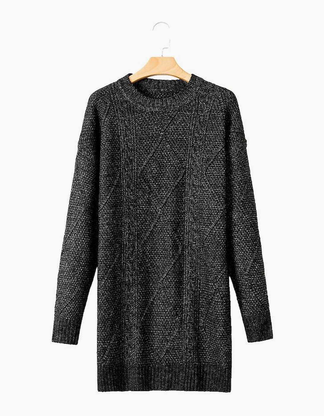 Black Cable Knit Drop Shoulder Loose Fit Sweater Dress