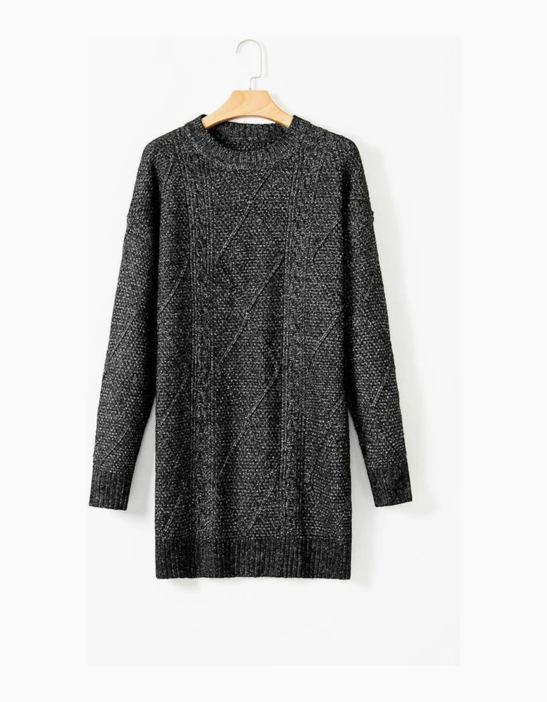 Black Cable Knit Drop Shoulder Loose Fit Sweater Dress