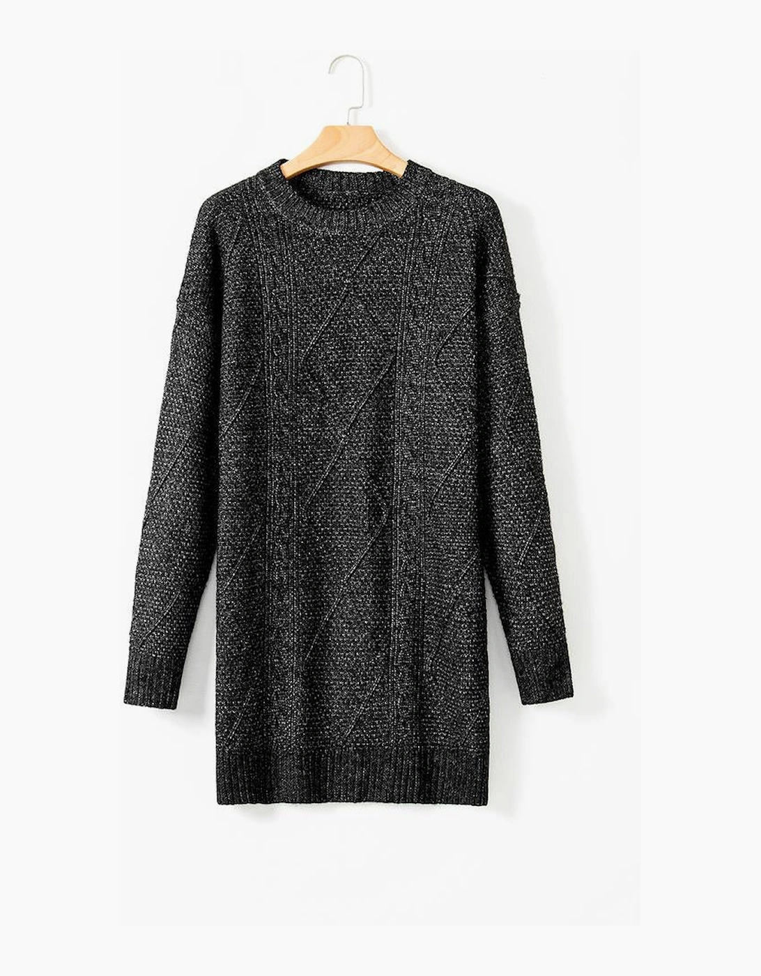 Black Cable Knit Drop Shoulder Loose Fit Sweater Dress