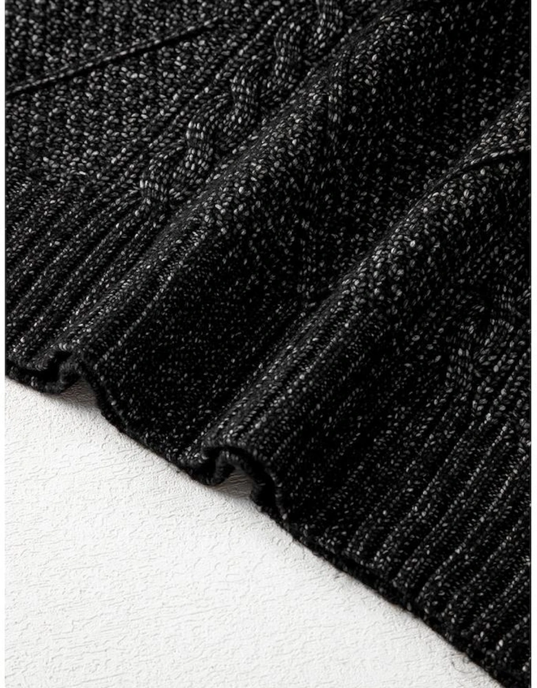 Black Cable Knit Drop Shoulder Loose Fit Sweater Dress