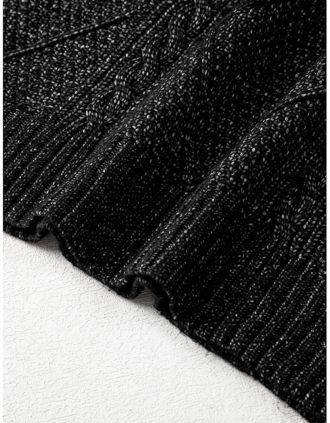 Black Cable Knit Drop Shoulder Loose Fit Sweater Dress