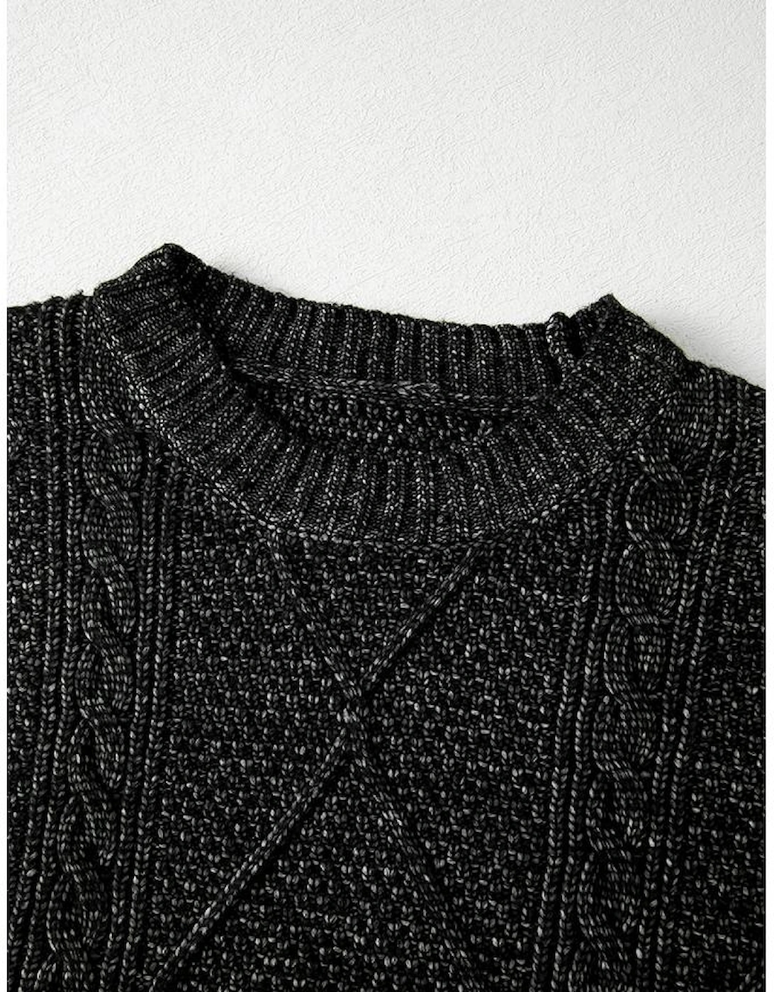 Black Cable Knit Drop Shoulder Loose Fit Sweater Dress