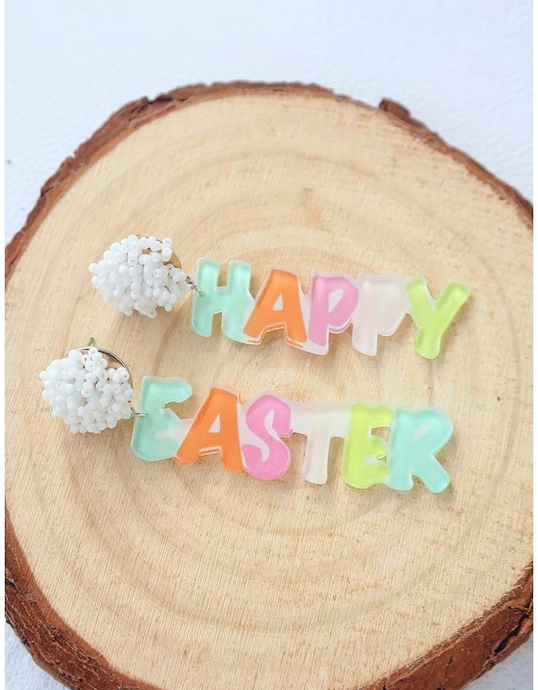 Pink Colorful HAPPY EASTER Drop Earrings