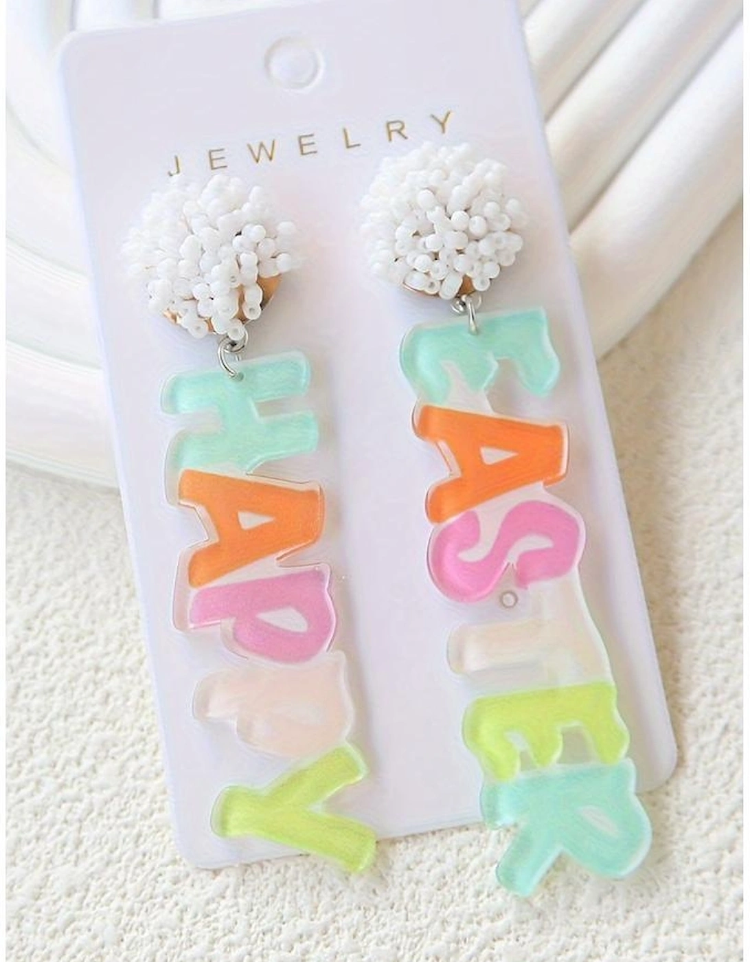 Pink Colorful HAPPY EASTER Drop Earrings