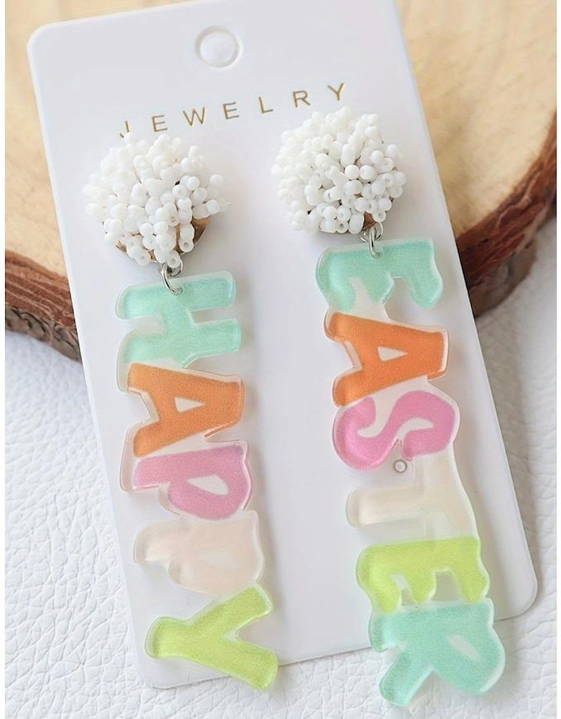 Pink Colorful HAPPY EASTER Drop Earrings