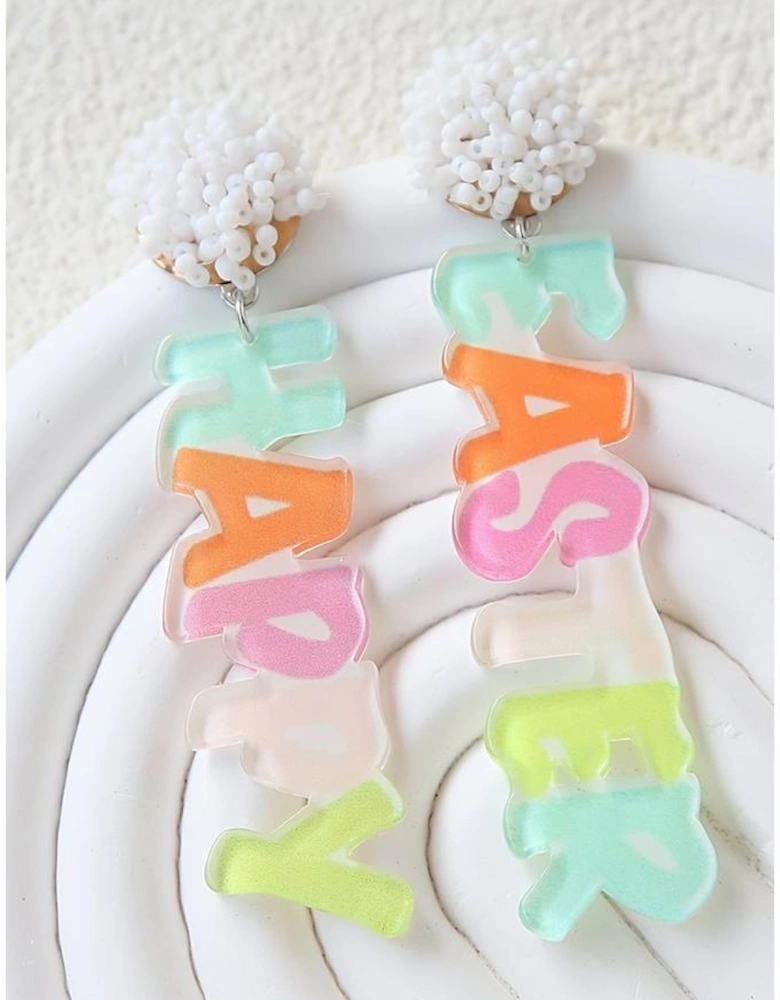 Pink Colorful HAPPY EASTER Drop Earrings
