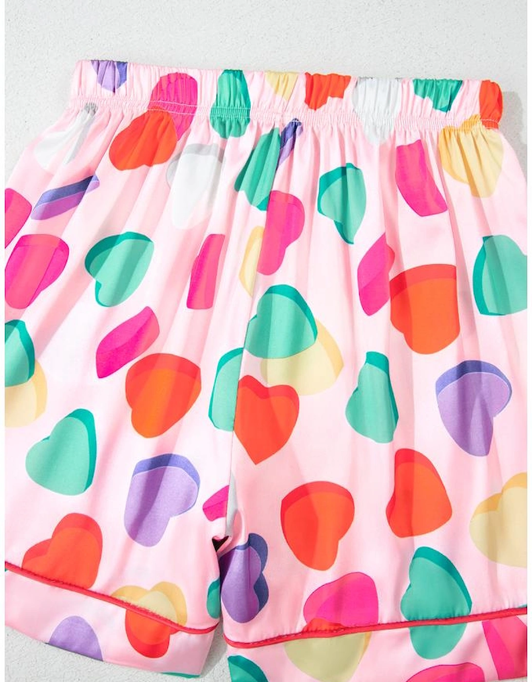 Pink Full Pattern Shirt and Shorts Satin Pajama Set