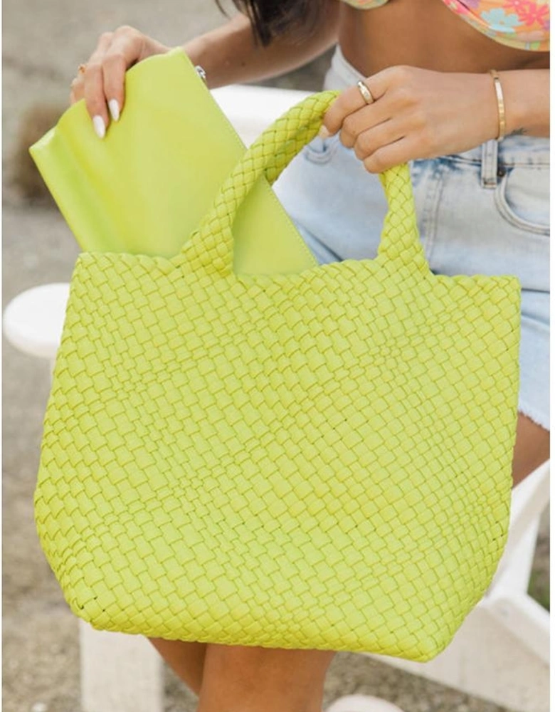 Pear Green Woven Hand Bag with Pouch