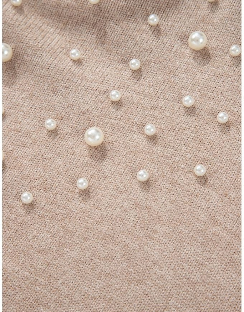 Smoke Gray Pearled Drop Shoulder Plus Size Sweater