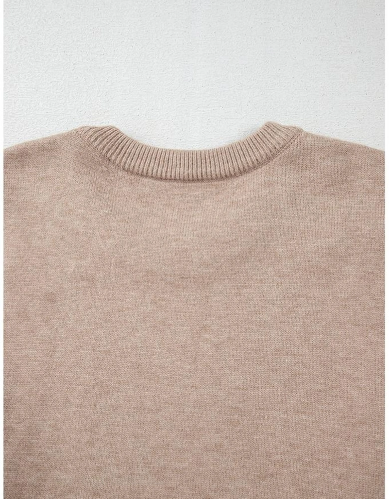 Smoke Gray Pearled Drop Shoulder Plus Size Sweater