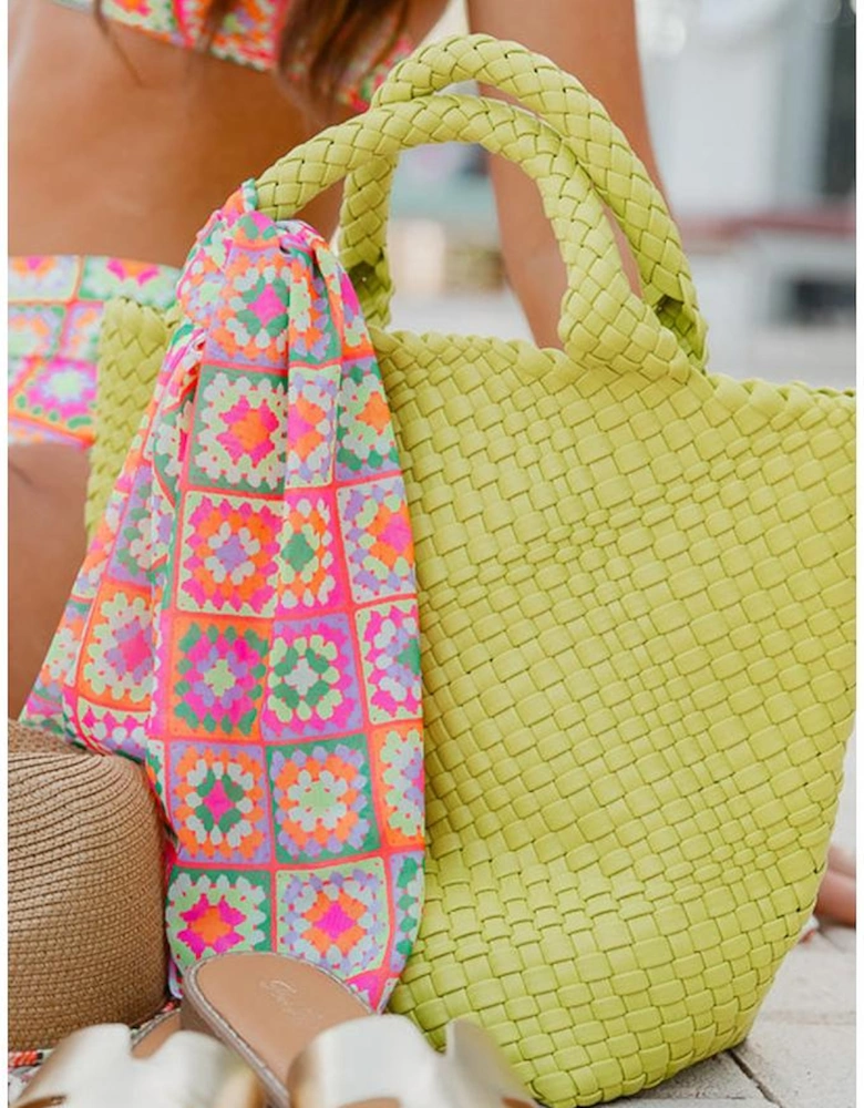 Pear Green Woven Hand Bag with Pouch