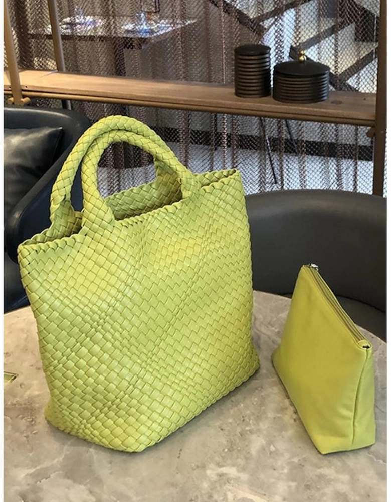 Pear Green Woven Hand Bag with Pouch
