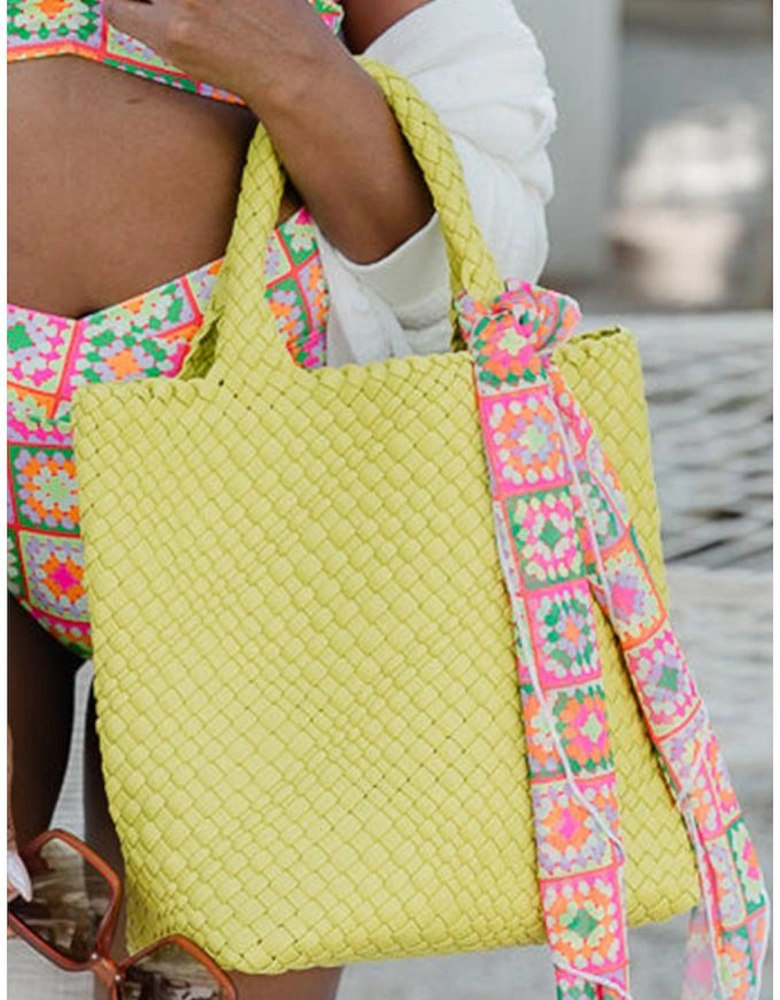 Pear Green Woven Hand Bag with Pouch