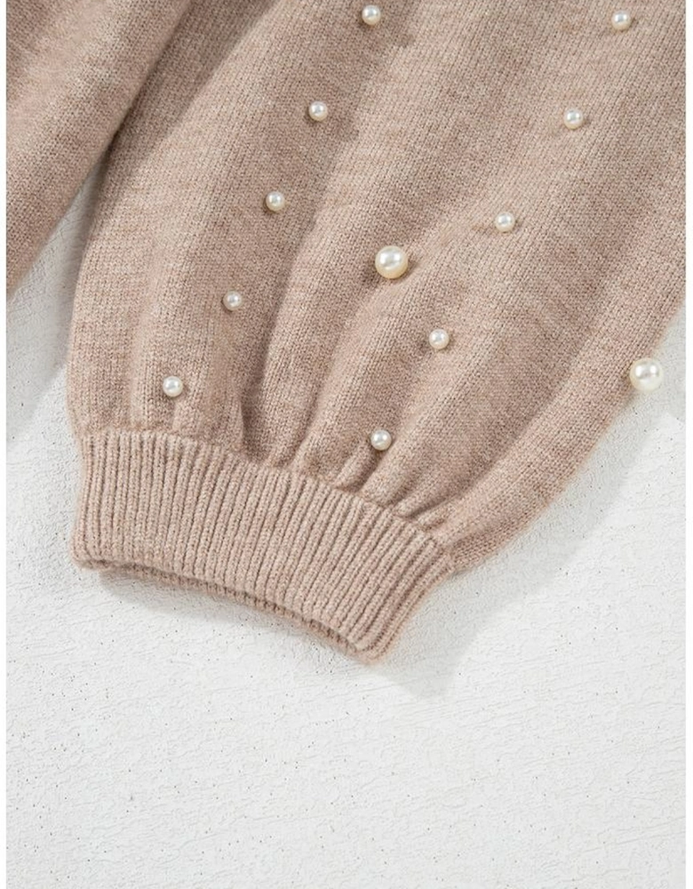 Smoke Gray Pearled Drop Shoulder Plus Size Sweater