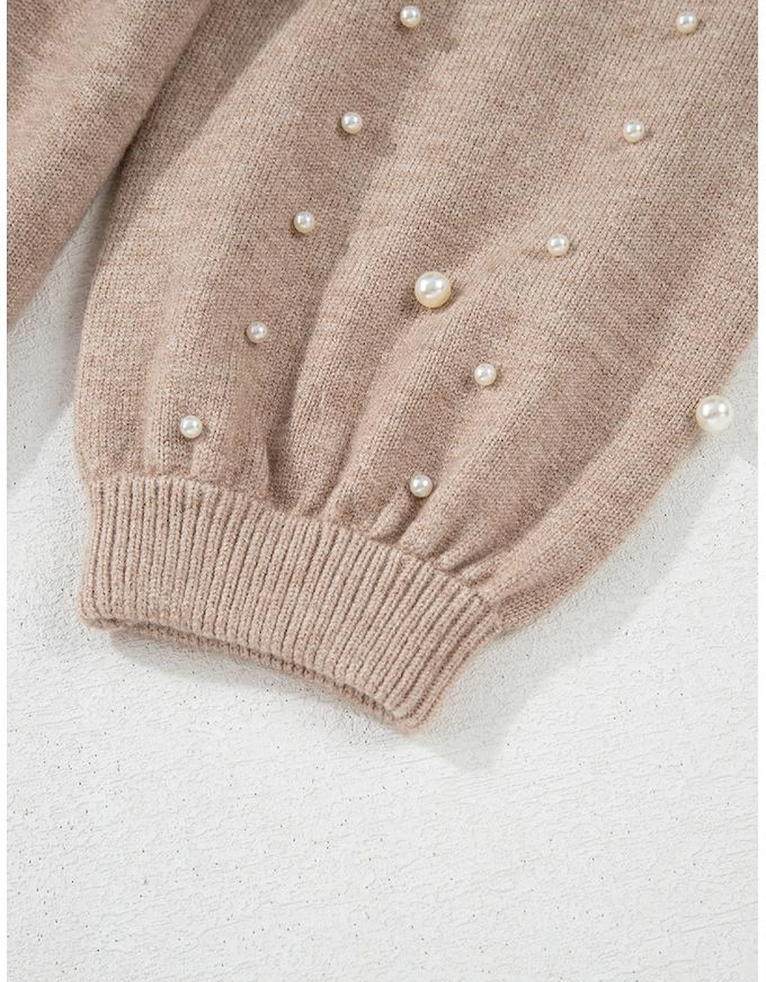 Smoke Gray Pearled Drop Shoulder Plus Size Sweater