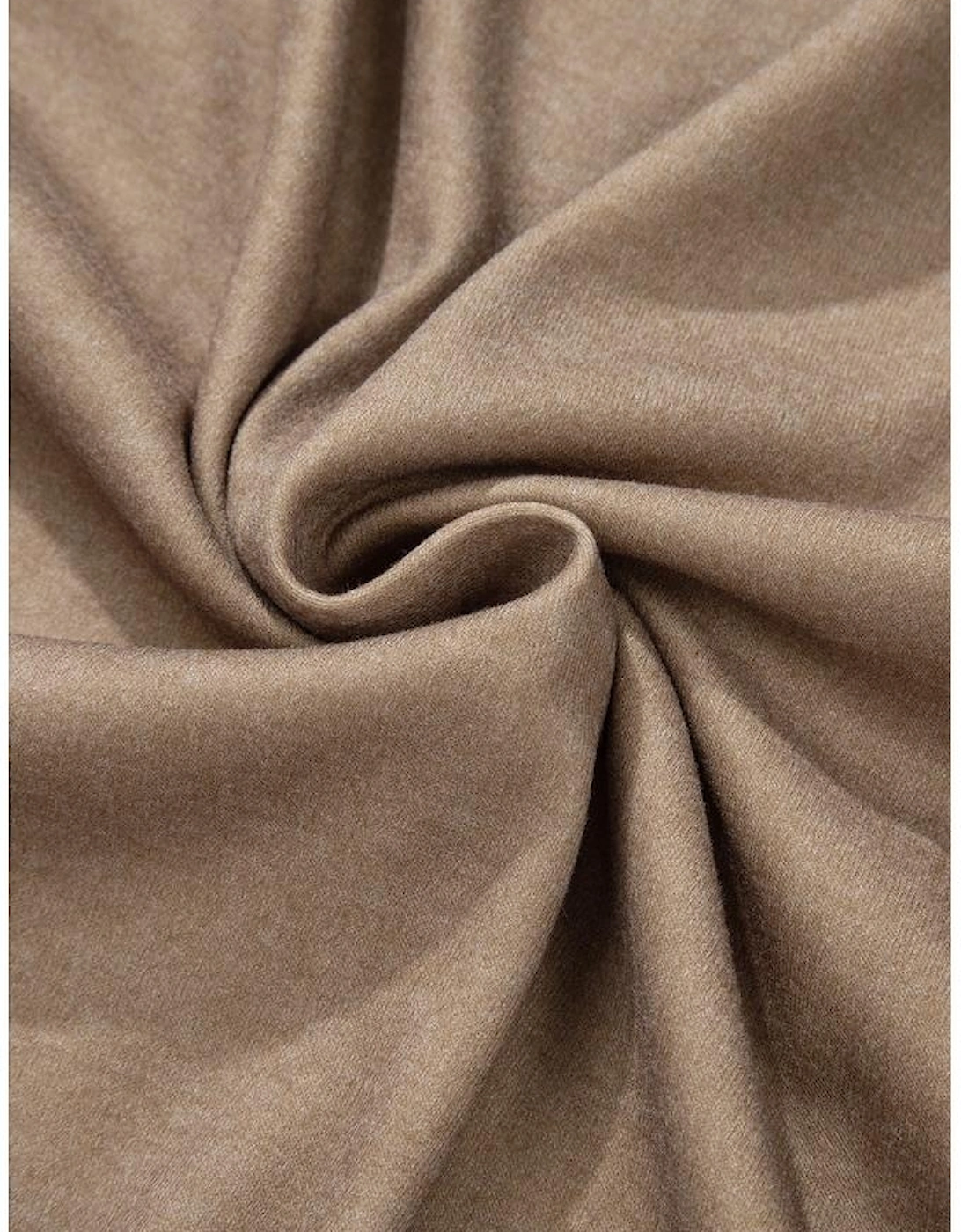 Khaki Checkerboard Striped Patchwork Lantern Sleeve Pocketed Blouse