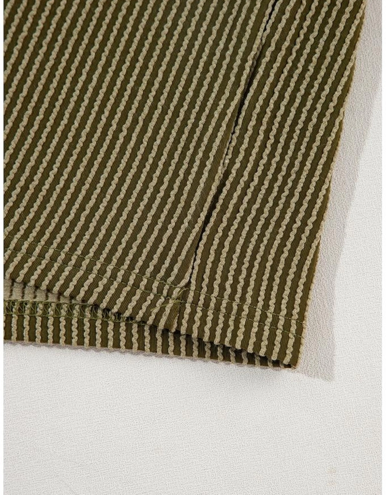 Jungle Green Ribbed Textured Knit Loose Fit Tee and Shorts Set