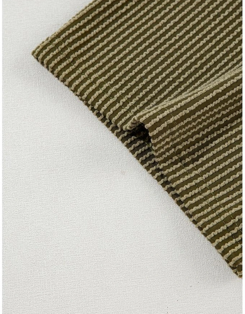 Jungle Green Ribbed Textured Knit Loose Fit Tee and Shorts Set