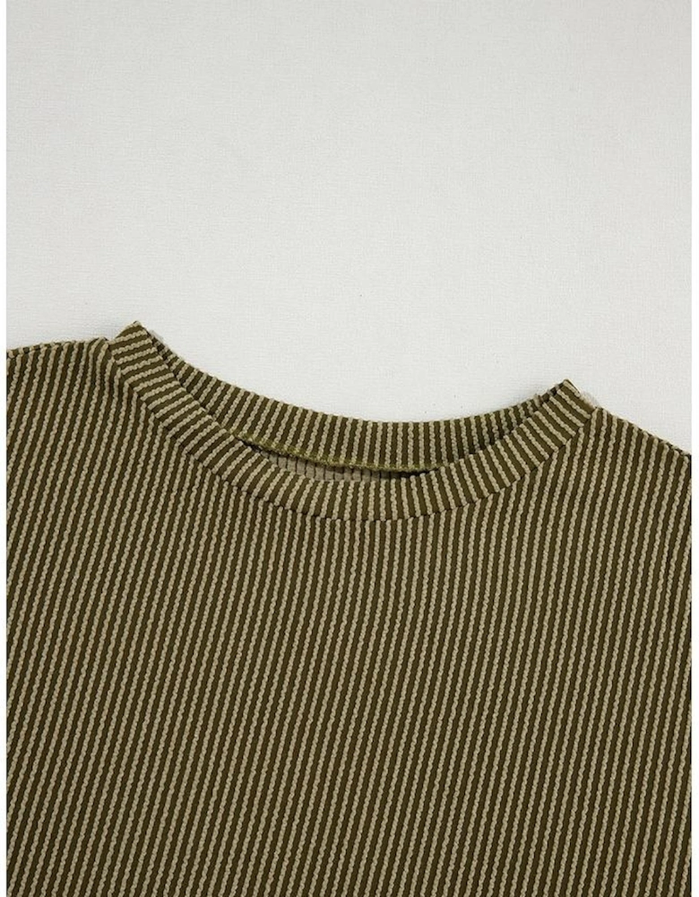 Jungle Green Ribbed Textured Knit Loose Fit Tee and Shorts Set