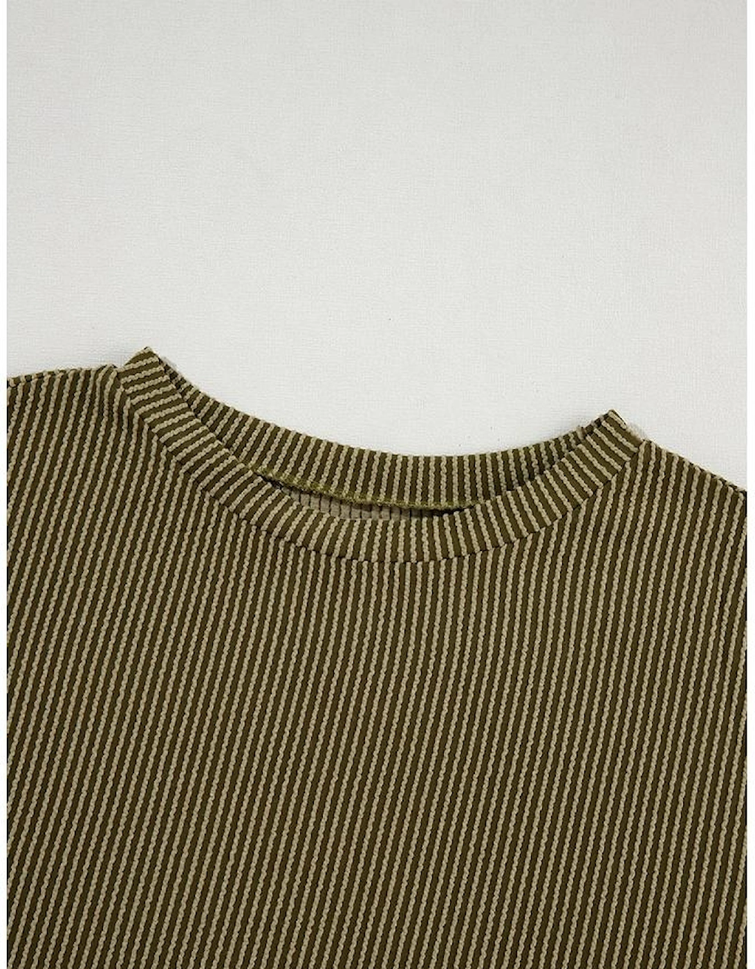 Jungle Green Ribbed Textured Knit Loose Fit Tee and Shorts Set