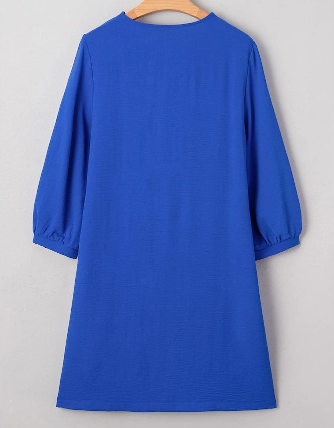 Sky Blue Frilled V Neck Bracelet Sleeve Shift Mini Dress