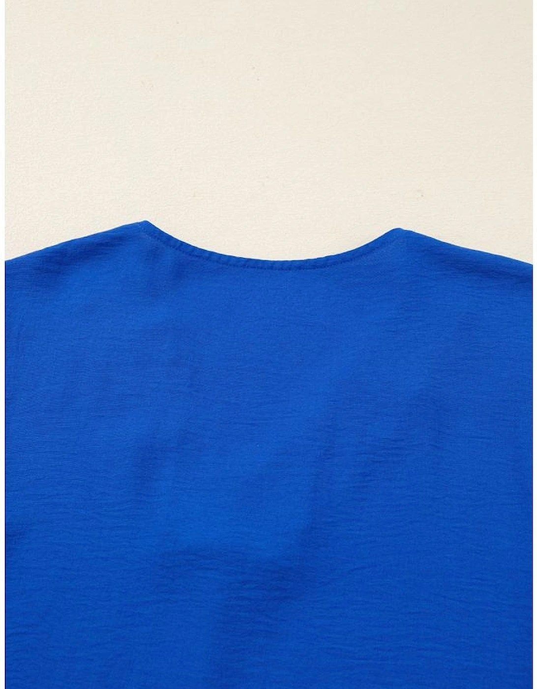 Sky Blue Frilled V Neck Bracelet Sleeve Shift Mini Dress