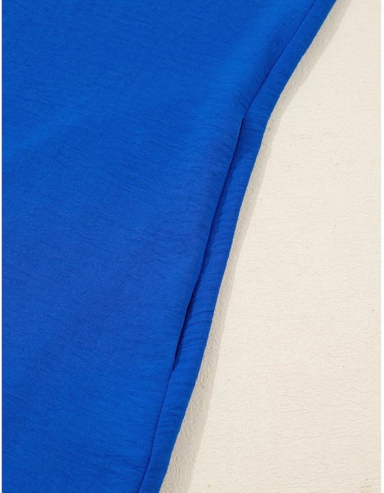 Sky Blue Frilled V Neck Bracelet Sleeve Shift Mini Dress