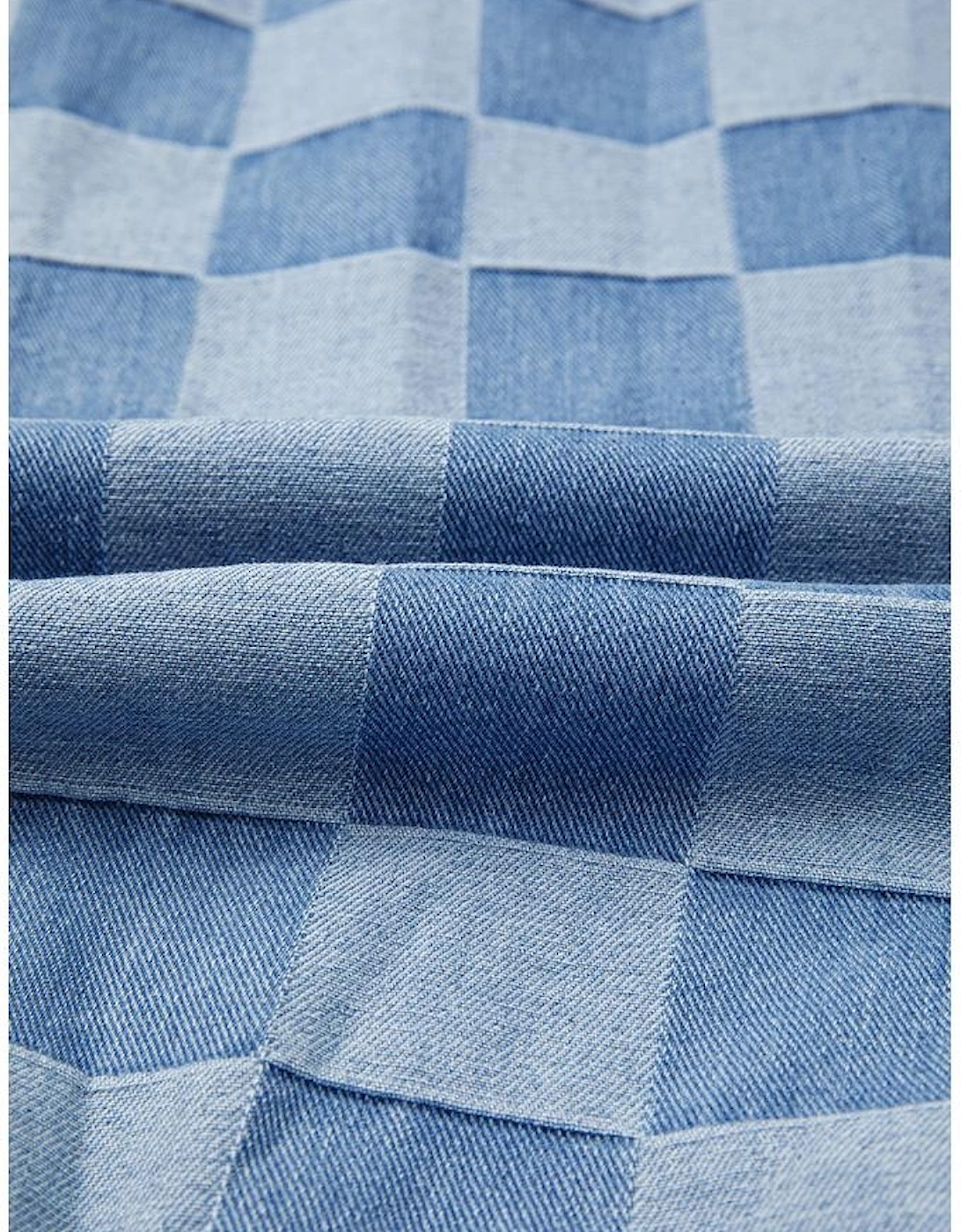 Sky Blue Checkerboard Splicing Raw Detail Oversized Denim Pullover