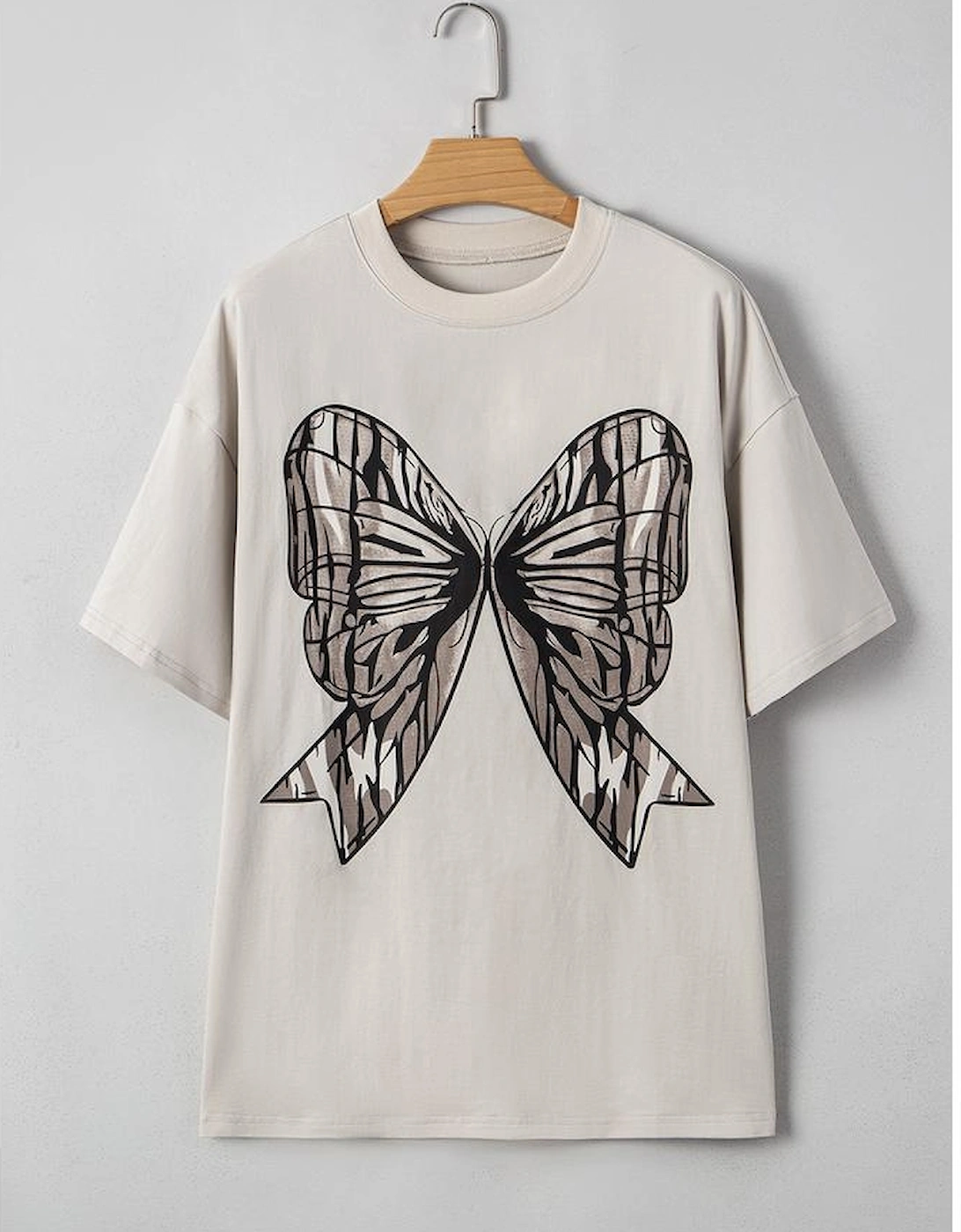 Casual Oversize Big Bow Printed Drop Shoulder Tunic Casual Tee