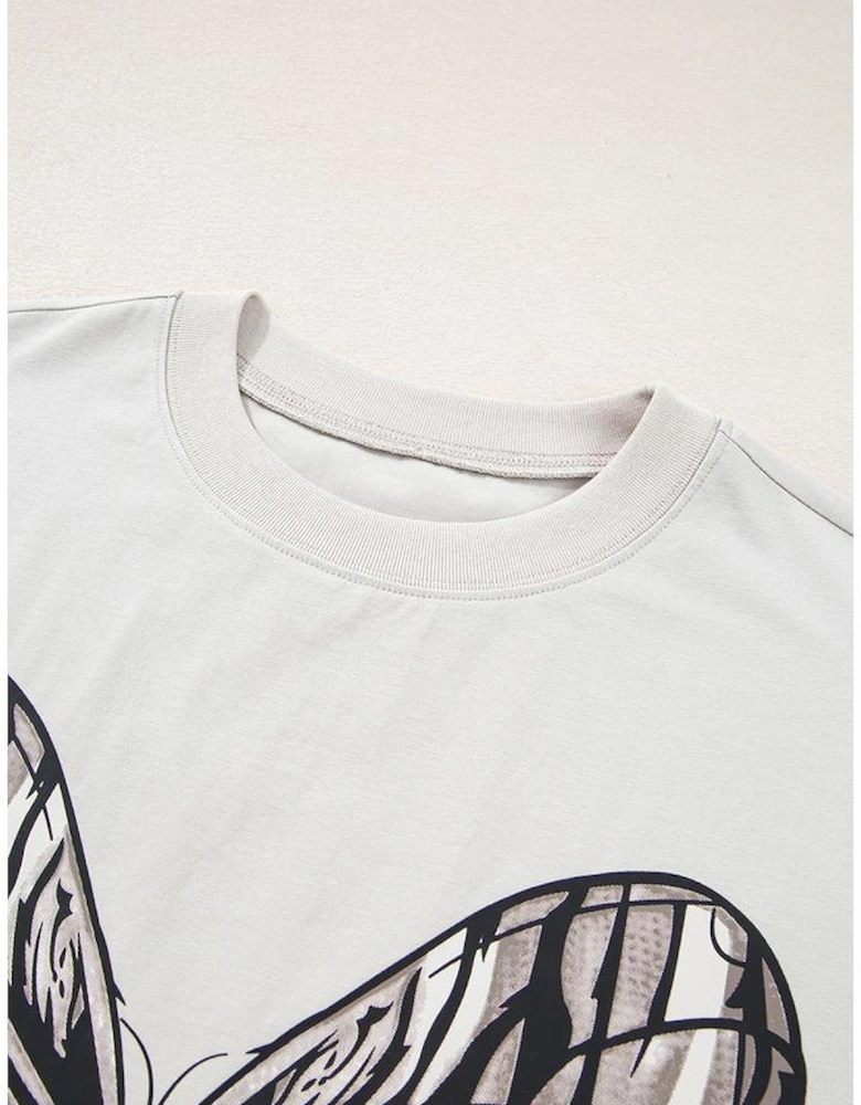 Casual Oversize Big Bow Printed Drop Shoulder Tunic Casual Tee