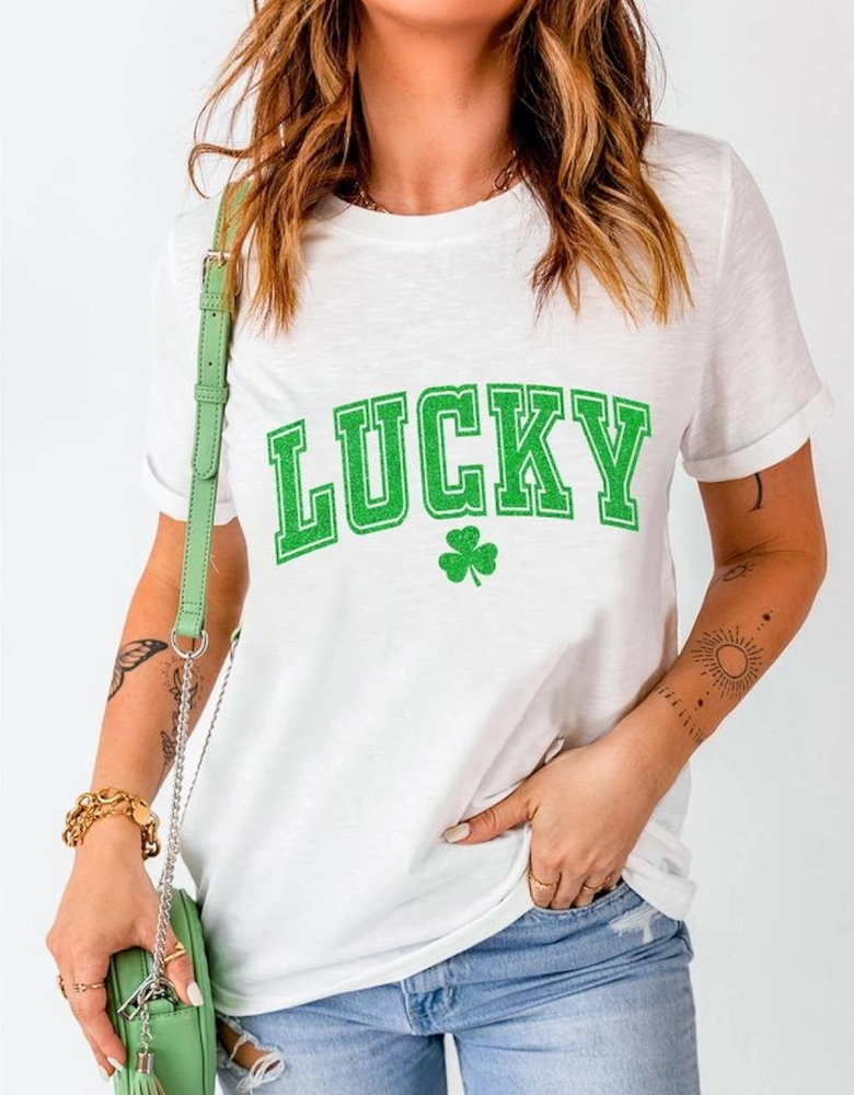 White Lucky Graphic St. Patricks Tee