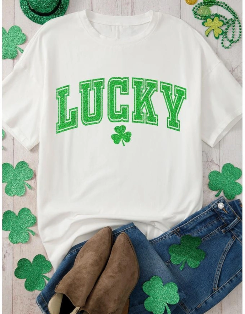 White Lucky Graphic St. Patricks Tee