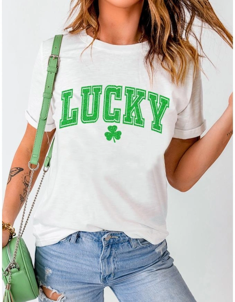 White Lucky Graphic St. Patricks Tee