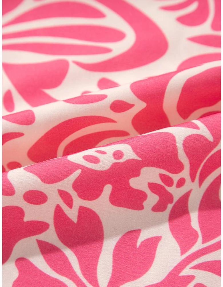 Pink Plus Size Floral Print Frilled Neck Puff Sleeve Top