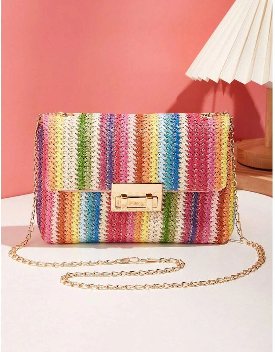Multicolour Bohemian Woven Gold Chain Shoulder Bag