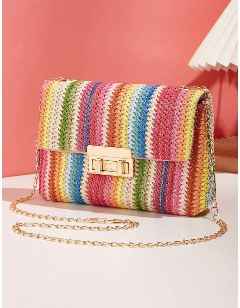 Multicolour Bohemian Woven Gold Chain Shoulder Bag
