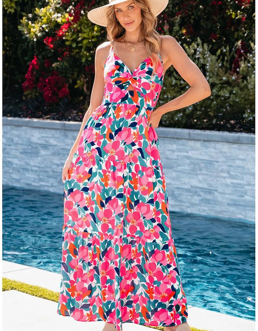 Rose Floral Twisted Smocked Back Tiered Maxi Dress, 15 of 14