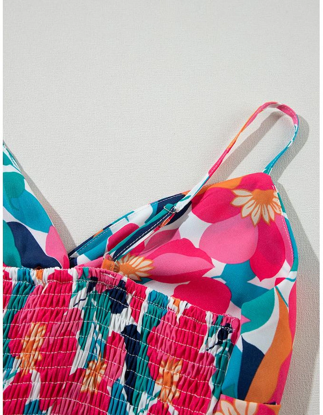 Rose Floral Twisted Smocked Back Tiered Maxi Dress