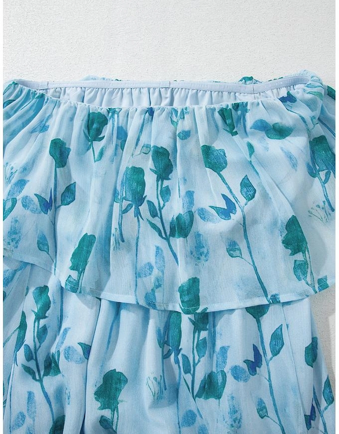 Green Floral Print Ruffled Side Slit Tube Top Maxi Dress