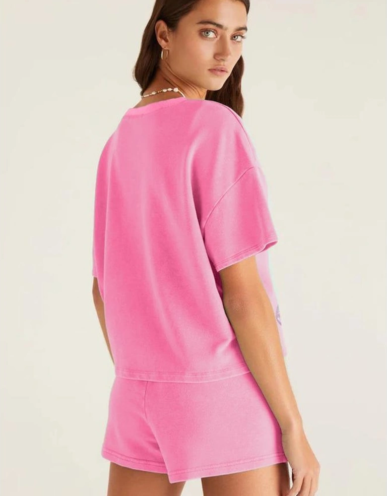 Bonbon Sequin Halloween Pumpkin Pattern V Neck Tee and Drawstring Bottoms Casual Short Set