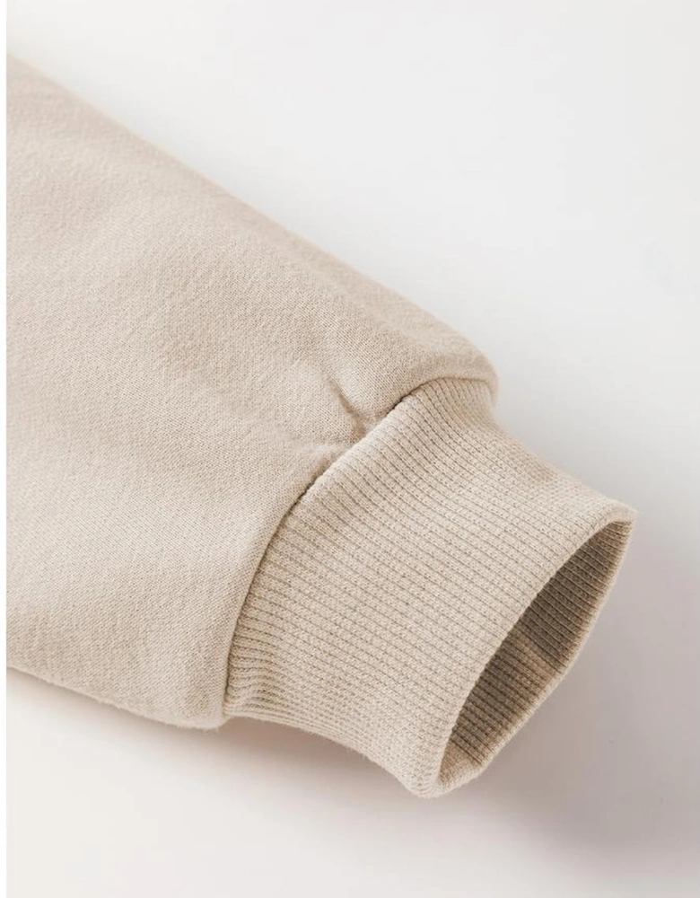 Parchment Knit Crochet Exposed Seam Ribbed Trim Sweatshirt