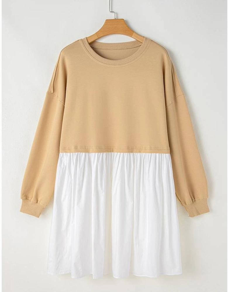 Apricot Color Block Patchwork Ruffled Plus Size Mini Dress