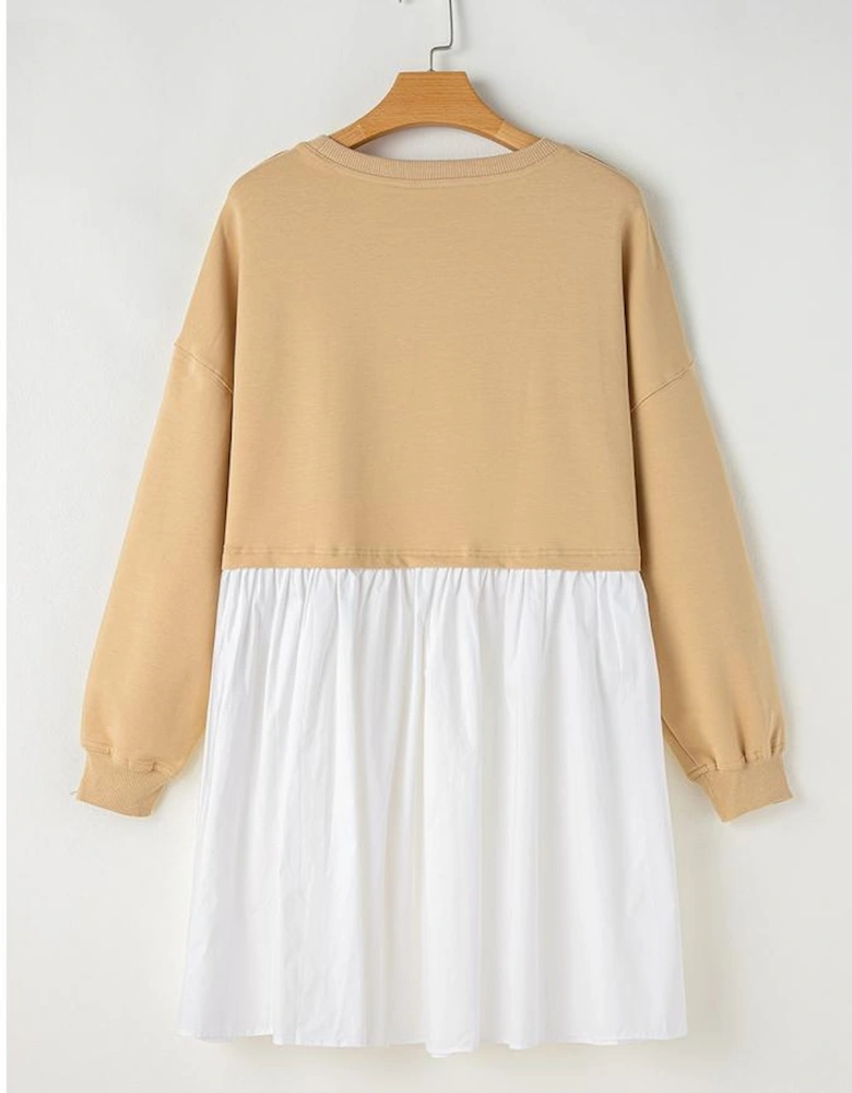 Apricot Color Block Patchwork Ruffled Plus Size Mini Dress