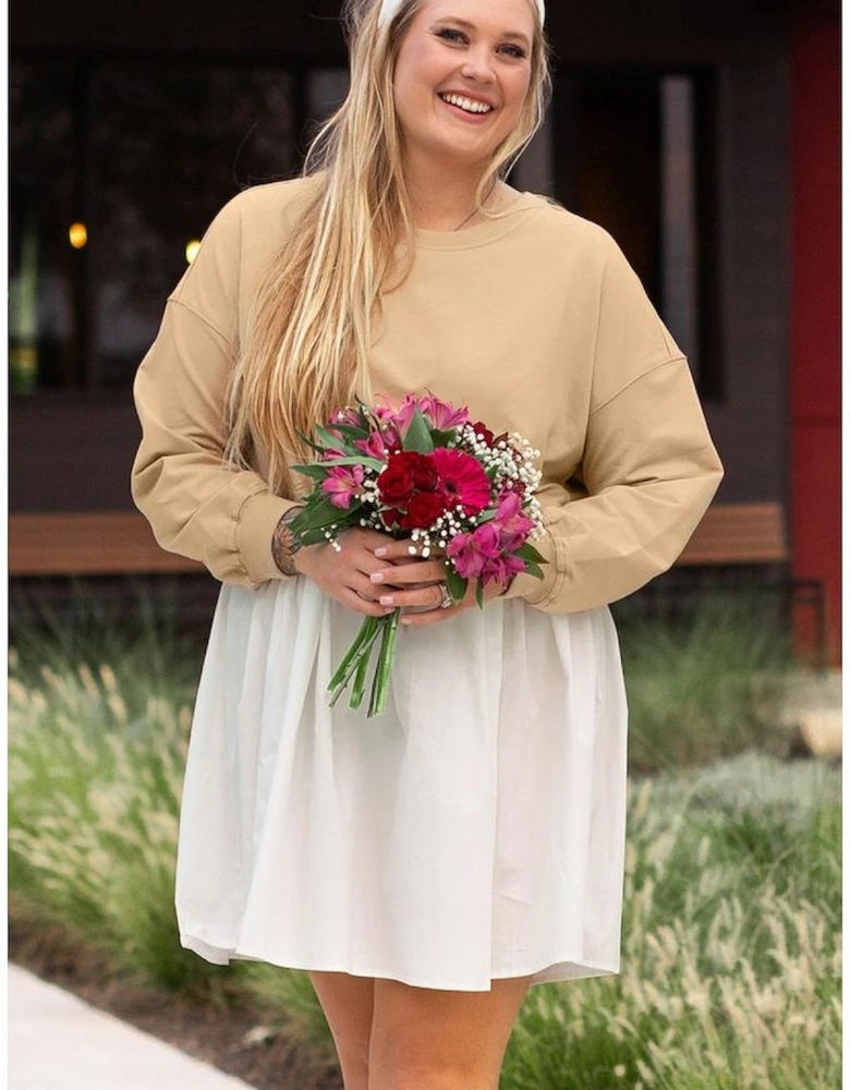 Apricot Color Block Patchwork Ruffled Plus Size Mini Dress