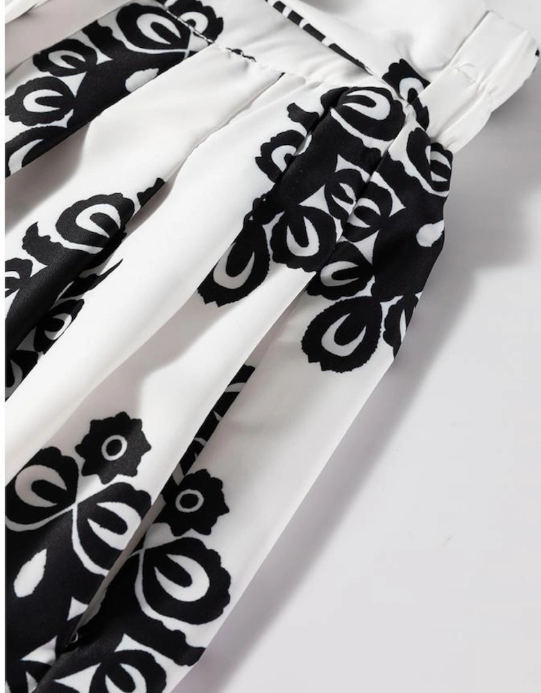 Black Tribal Geometric Print Belted High Waist Casual Shorts