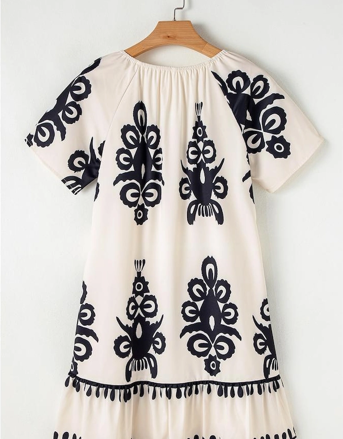 Apricot Western Print Ruffled Short Sleeve Loose Dress