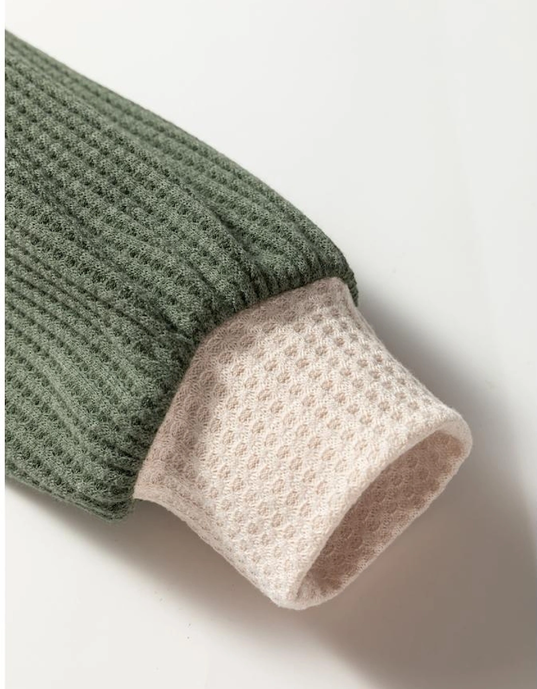 Mist Green Waffle Color Block Raglan Sleeve Top