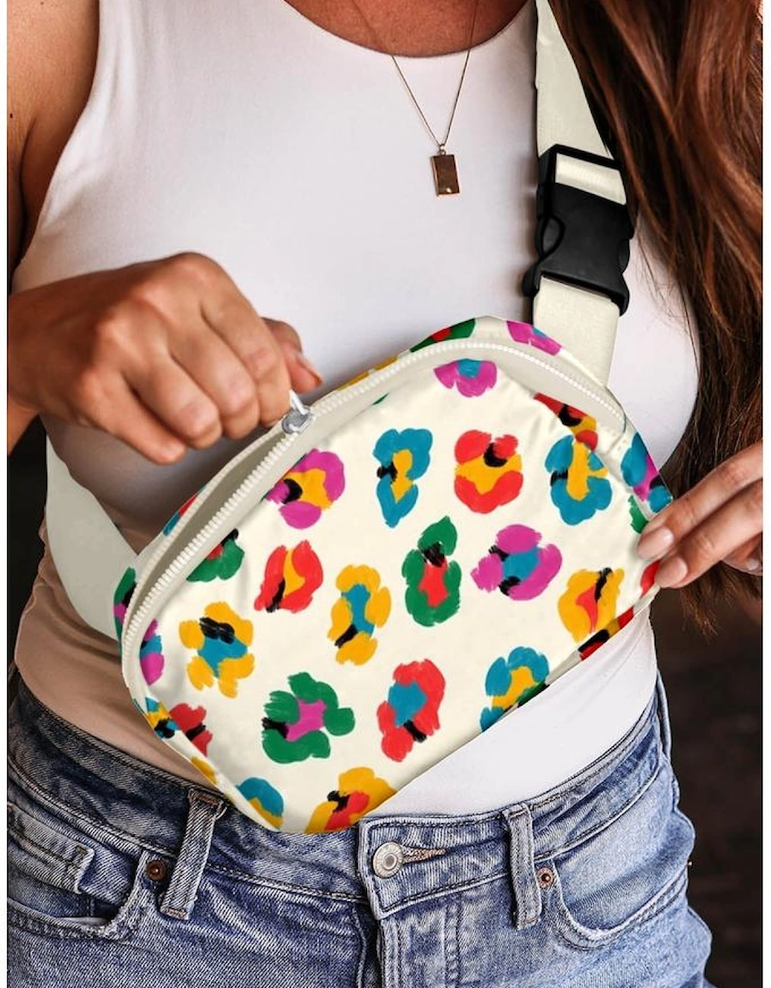 Beige Colorful Leopard Print Buckle Strap Crossbody Bag, 7 of 6