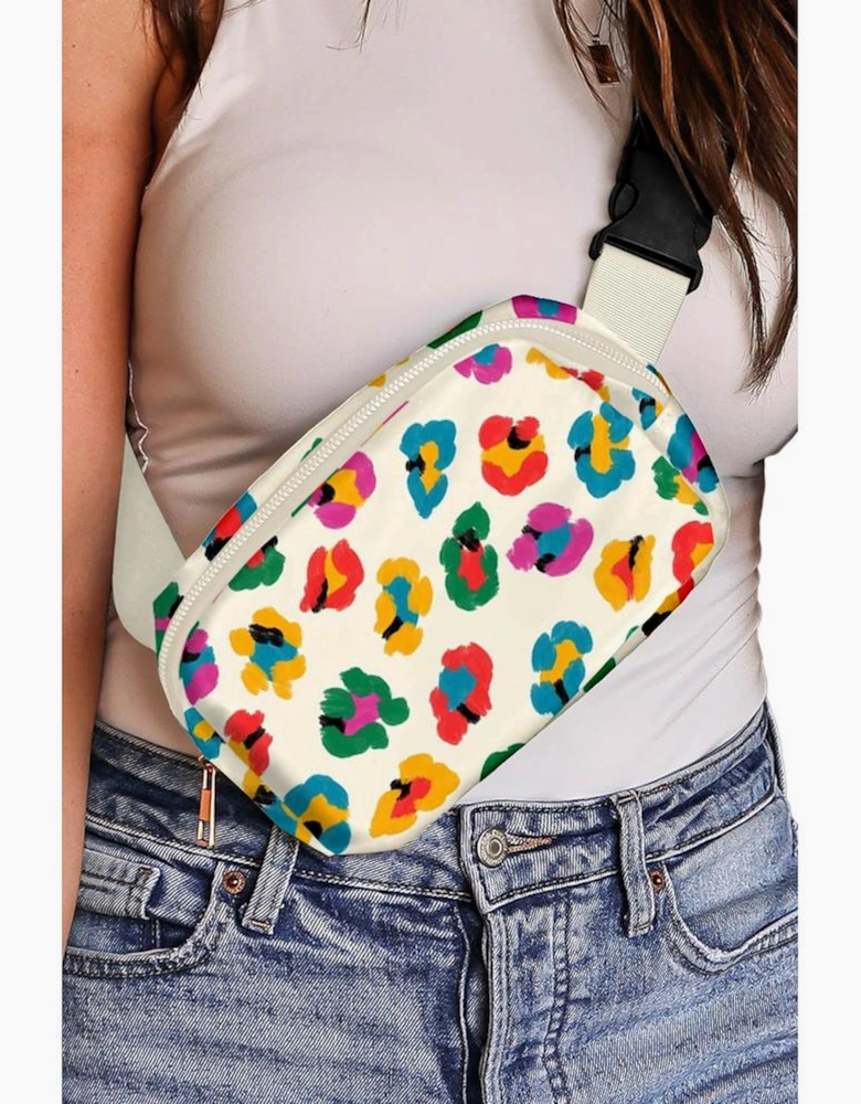 Beige Colorful Leopard Print Buckle Strap Crossbody Bag