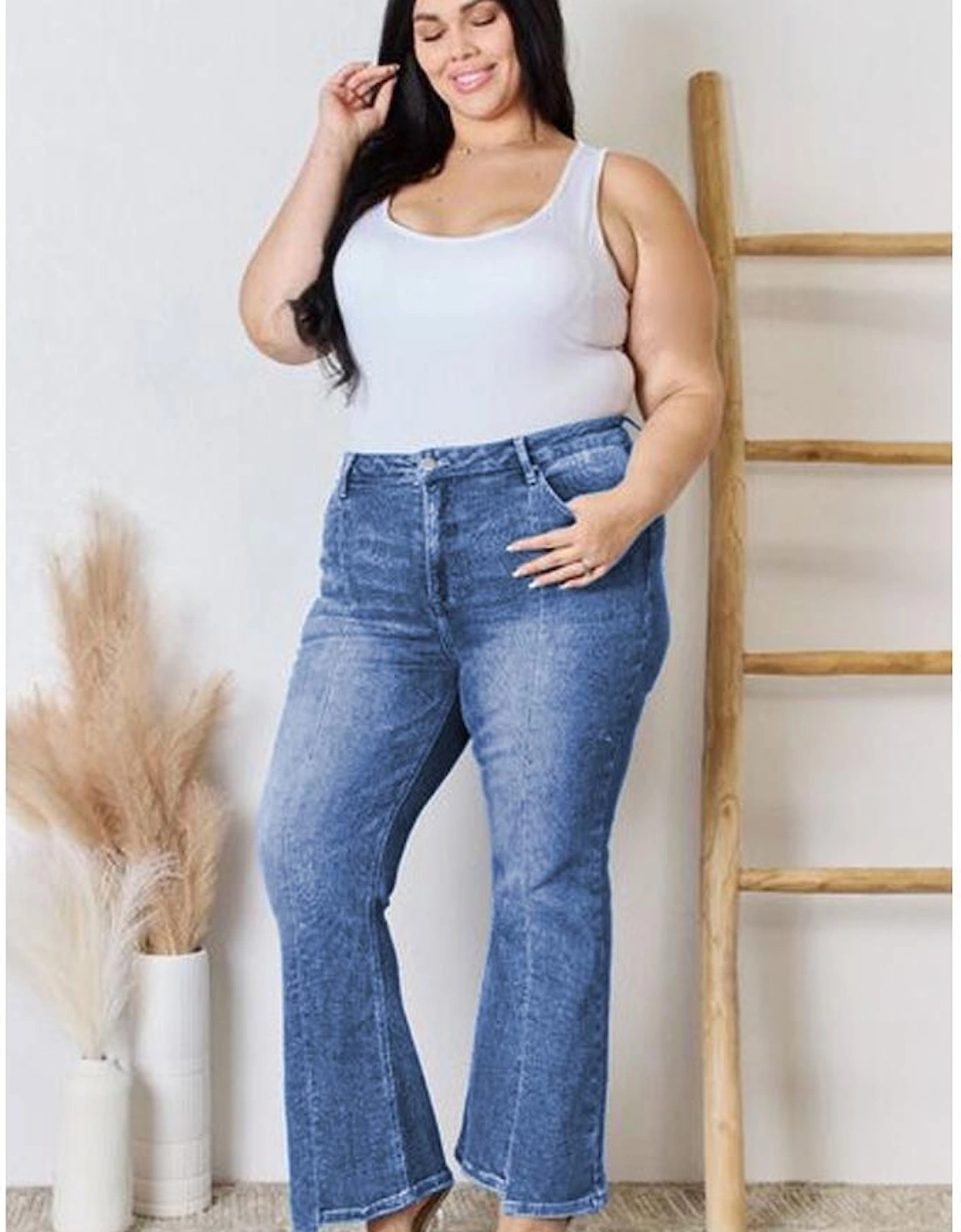 Blue Plus Size Exposed Seam High Waist Flare Jeans